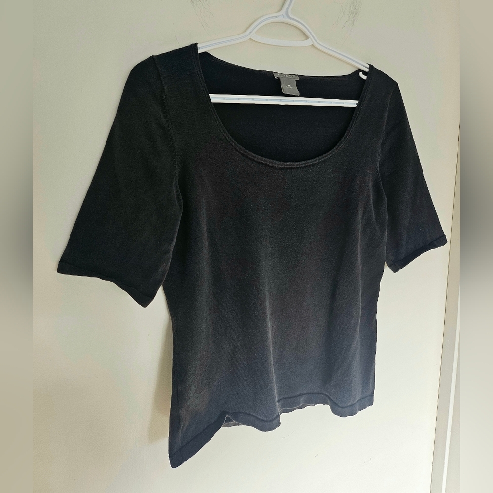 Y2K Ann Taylor Basic Black 3/4 Sleeve Scoop Neck Top